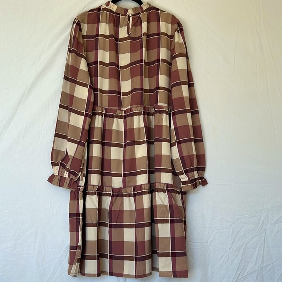 LulaRoe Annabelle Plaid Ruffle XL Midi Dress New Tiered Browns & Cream - Picture 4 of 6